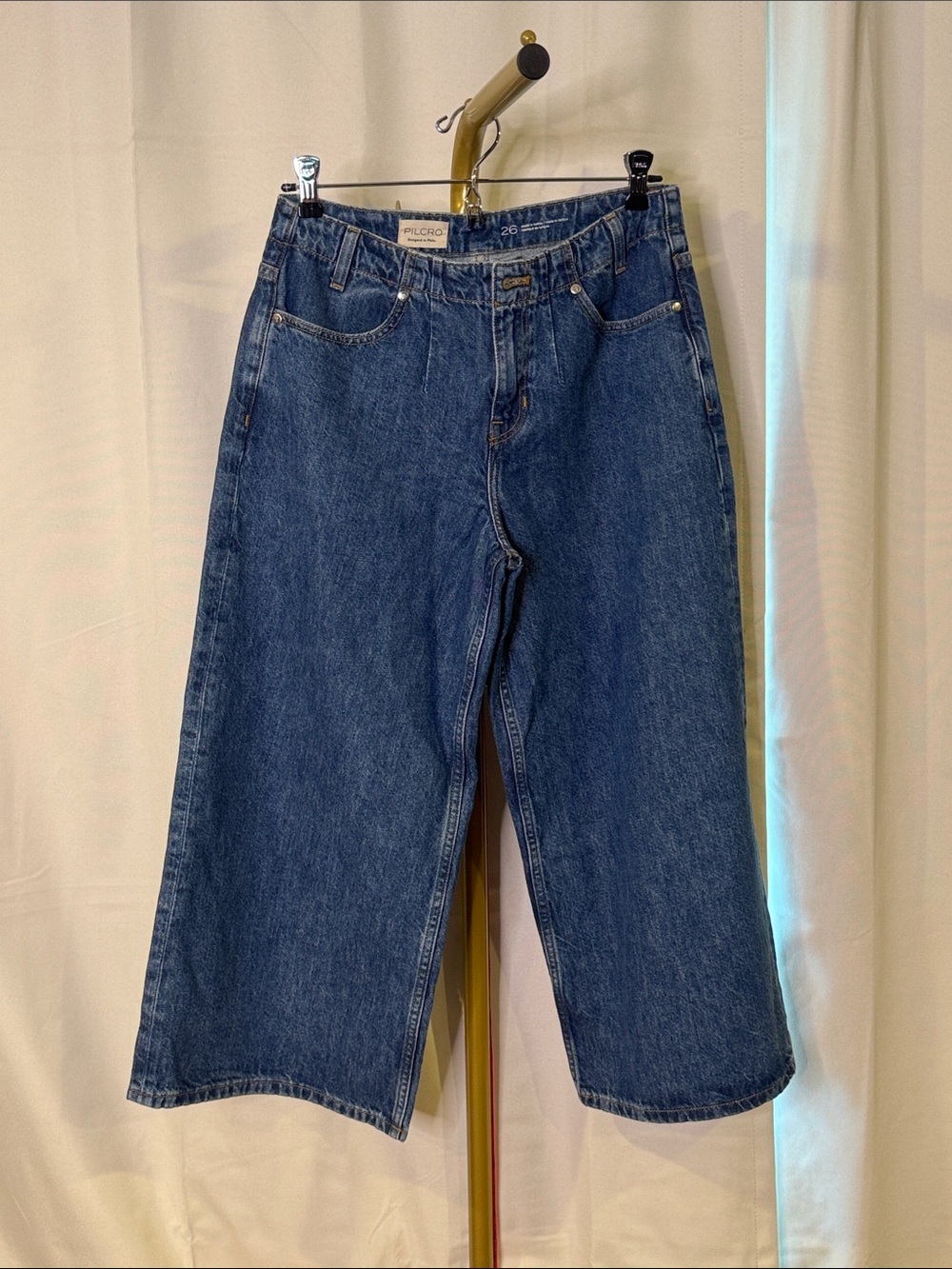 PILCRO Anthropologie 26 Wide Leg Blue Denim Jeans Cropped